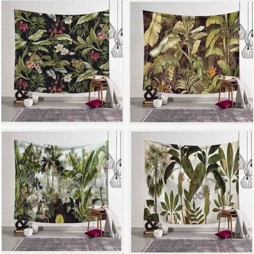 Green Plants Hanging Wall Tapestry Mandala Bohemian Landscape Wallpaper Art Cloth Palm leaves Higan Flower Beach Mat Throw Sheet