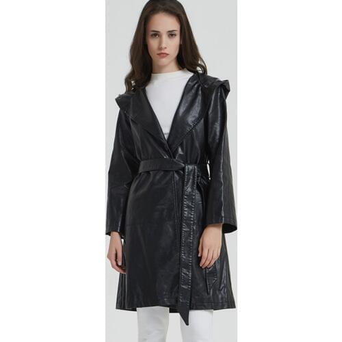 Vozro 2019 new Women Leather Jacket long section slim hooded Bell sleeve fashion leather windbreaker Coat Korean version