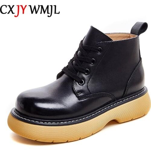 Genuine Leather Women Platform Martin Boots Autumn 2021 New Fashion Ankle Boots British Style Thick Bottom Ladies Winter Booties