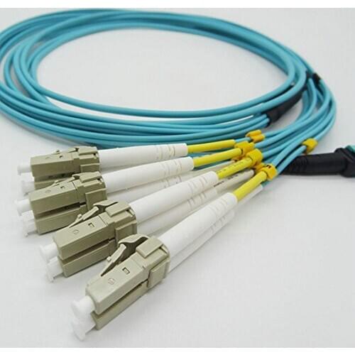 15 Meters Female MPO/MTP-LC OM4 8 Strands 8 Core LC Multi-mode Fiber Optical Cable for QSFP+SR Module Type-B AQUA 50/125um