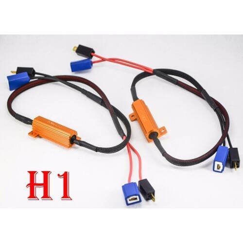 2PCS 50W 6ohm Gold Fuse H1 Load Resistor Wire CANBUS Decoder Error Message Free Canceler Capacitor 4 Auto Car LED Headlight Kit