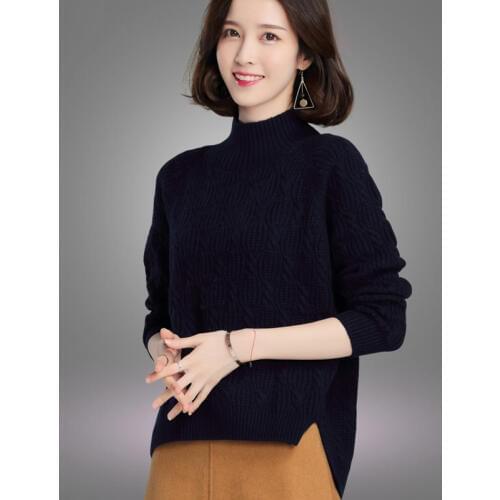 2019 Casual Autumn and Winter Women Sweaters Long sleeve Turtleneck Knitted Pullovers fashion Loose Thick Tops Female