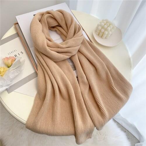 2021 New Solid Cashmere Pashmina Winter Spring Scarves Women Warm Knitted Long Scarf Foulard Female Bufanda Shawl Wrap