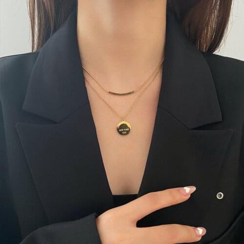 316L Stainless Steel Fashion Fine High-end Jewelry 2-layer Round Coin Carving Charms Chain Choker Necklaces Pendants For Women