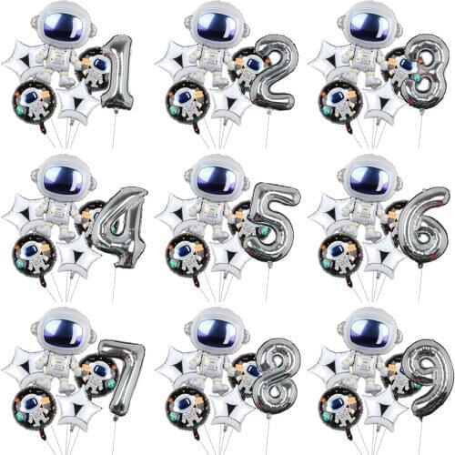 6pcs Outer Space Party Astronaut Balloon Rocket Foil Balloons Galaxy Theme Party Boy Kids Birthday Party Decor Helium Globos