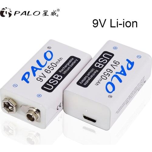 PALO 9V battery 6F22 650mAh Li-ion Rechargeable battery 9 volts lithium for Multimeter Microphone Toy Remote Control KTV use