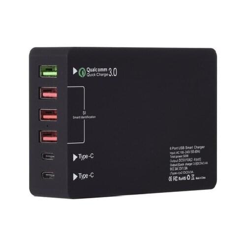 6 Ports Quick Charge Quick QC 3.0 Fast Charger Charge Station Port for TYPE C Mobile Phone and Tablet EU UK AU US plug
