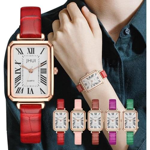 Fashion Rectangle Roma Numerals Women Watch Casual Ultra-Slim Leather Strap Wristwatches Clock Zegarek Damski