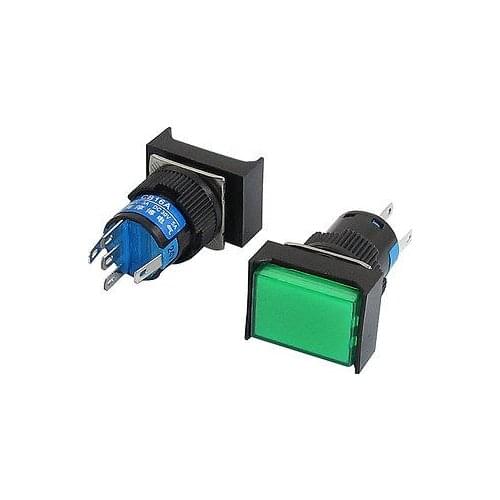 DC 24V Lamp 5 Pins SPDT Latching Green Rectangular Push Button Switch