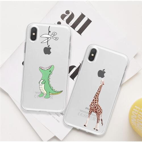 DIFFRBEAUTY Phone Case For iPhone XR 6 6s 7 8 Plus X XS MAX 5 5S SE Cute Dinosaur Transparent Phone Cover For iPhone 8 7 Plus