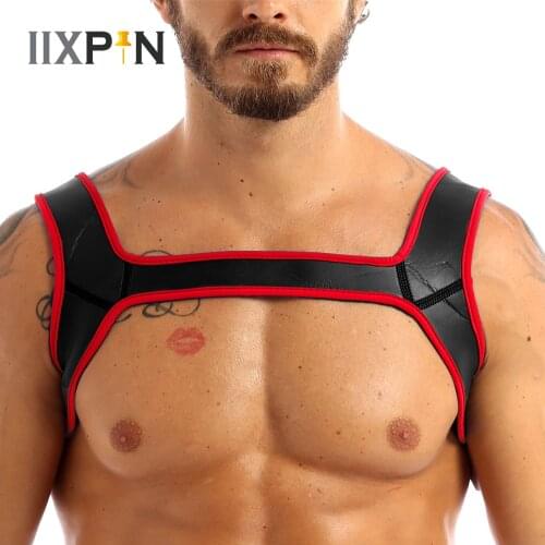 Mens Fitness Neoprene Harness Sports Shoulder Straps Chest Belt Muscle Exercise Protective Gear Support Sexy Tank Top Gay Wear