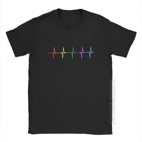 Rainbow Pulse Hearbeat LGBT Men T Shirt Gay Pride LGBTQ Lesbian Vintage Cotton Male Tshirt Basic Tees O Neck T-Shirt Printed