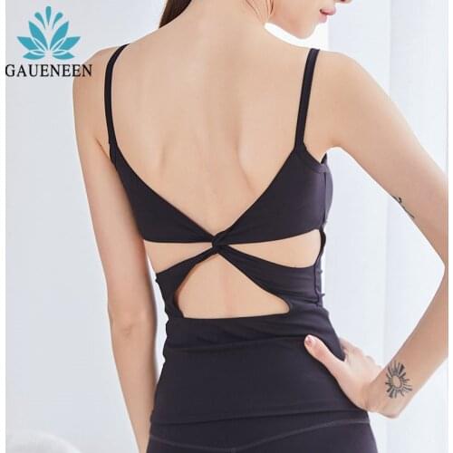 GAUENEEN Women Hollow Out Yoga Vest Women Sleeveless Fitness Shirts Padded Push Up Sports Top Training Running Wokout Tank Tops