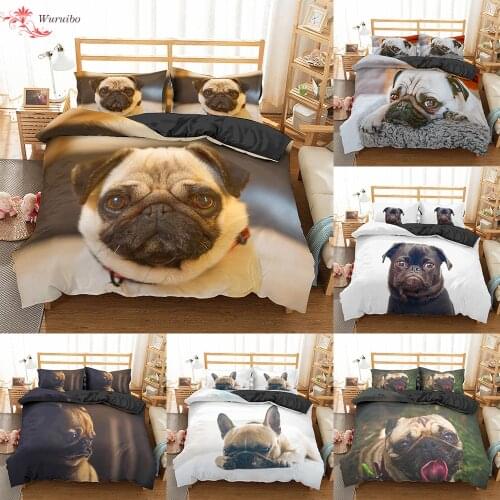 Homesky 3D Pug Dog Bedding Set Cute Animal Duvet Cover Queen King Size Pug Dog Bedding Set Child Adults Quilt Cover Bed Cover