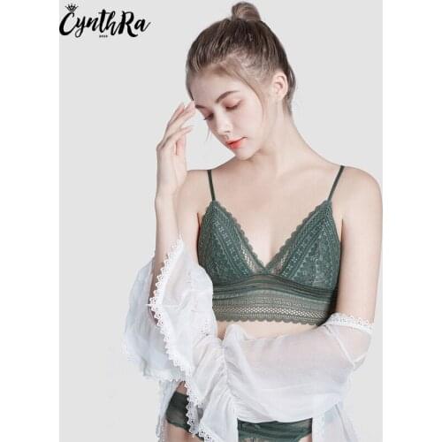 CYNTHRA Bra Set Womens Sexy Lace Ultra-thin Triangle Cup Wireless Seamless Female Beautiful Back U-Shaped Backless Lingerie Set