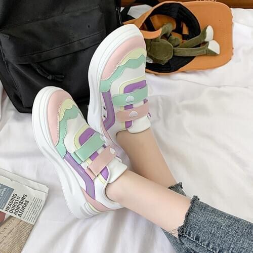 Pu Velcro Lolita Sneakers Cute Teenage Student Sneakers Vintage Comfortable Female Shoes Loli Cosplay Lolita Jk Big Size 41 42