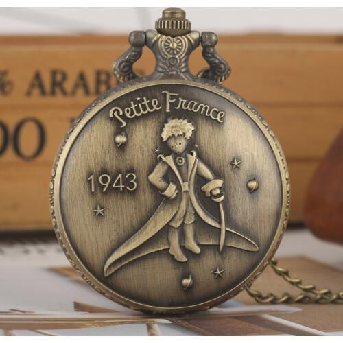 Retro Bronze Blue Dial The Little Prince Movie Planet Quartz Pocket FOB Watch Necklace Pendant Popular Gifts for Boys Girls Kids