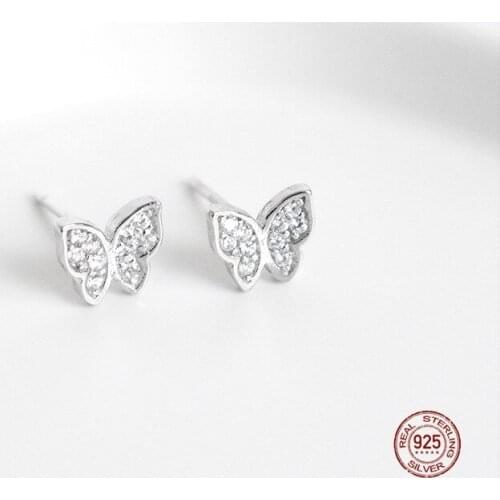 LKO 925 Sterling Silver Stereo Luxury Butterfly Studs Earrings For Women 2021 Vintage Charming Earrings Jewelry Accessories