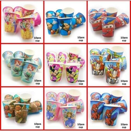 Little Mermaid Cars Winnie Princess Spiderman Avenger Mickey Minnie Mouse Cup Kid Boy Girl Birthday Party Supplies Wholesale