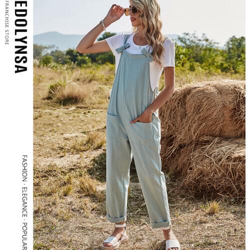 Cute Solid Bib Pants Worker High Waist Casual Backpack Pants Summer 2021 Women One-piece Jumpsuit Safari Style Straight Y84