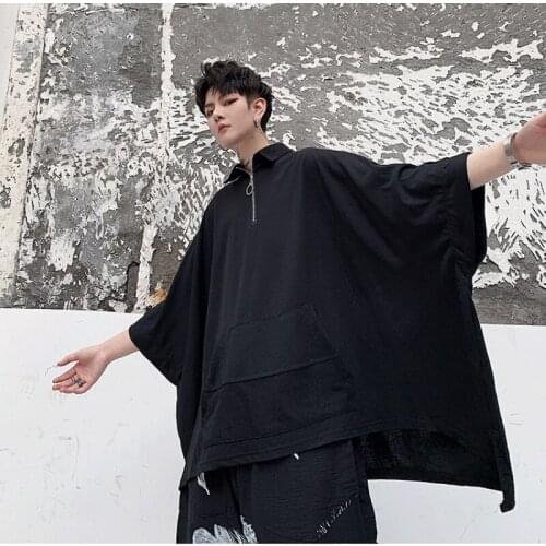 Summer dark Korean mens oversize bat sleeve T-shirt hairstylist youth short sleeve T-shirt fashion