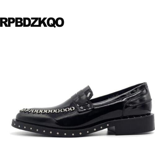 Cow Skin Metal Tip Plus Size Black New Party Rubber Rivet Stud Men Shoes Italy Brand Runway Real Leather British Style Loafers