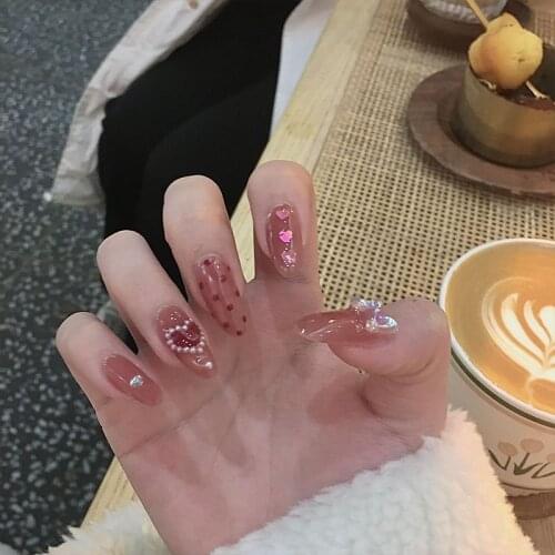 Fake Nail Patch Summer Berry Butterfly Rhinestone Wear Nail Patch Finished Short White Girl Nail Patch