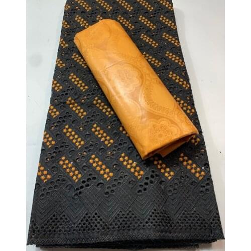 Newest African Bazin Riche Brode Fabric Combine Swiss Voile Cotton Lace 2021 Damask Guinea Brocade Lace 2.5+2.5yard VKM121