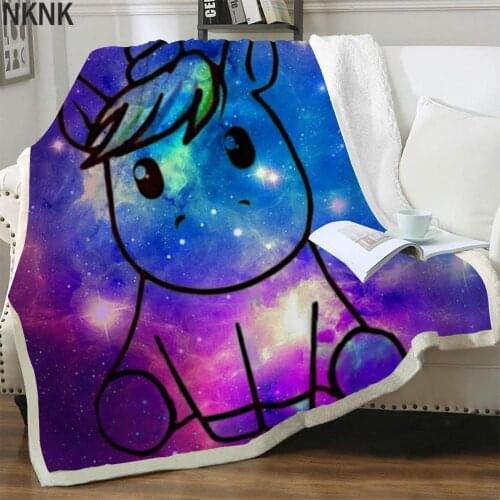 NKNK Brank Unicorn Blanket Galaxy Plush Throw Blanket Animal Blankets For Beds Nebula Bedspread For Bed Sherpa Blanket Fashion
