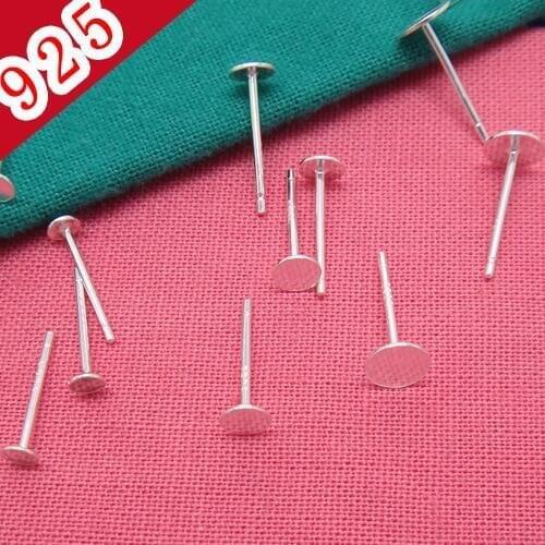 Wholesale 50pcs 925 Sterling Silver Color Earrings Settings Blank 11mm Pin 4-6mm Round Base Jewelry DIY Earring Findings