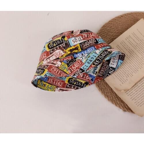 Unisex Toddler Children Summer Multicolor Bucket Hat Cute Newspaper Cartoon Printed Short Side Shade Sunscreen Fisherman Hat