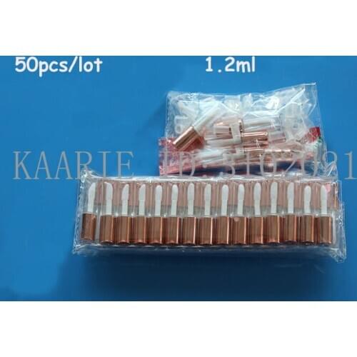 50pcs/lot 1.2ML Mini Plastic Lip Gloss Tube with Rose Gold Cap, Small Clear Empty Lipstick/Lip Balm Refillable Sample Container