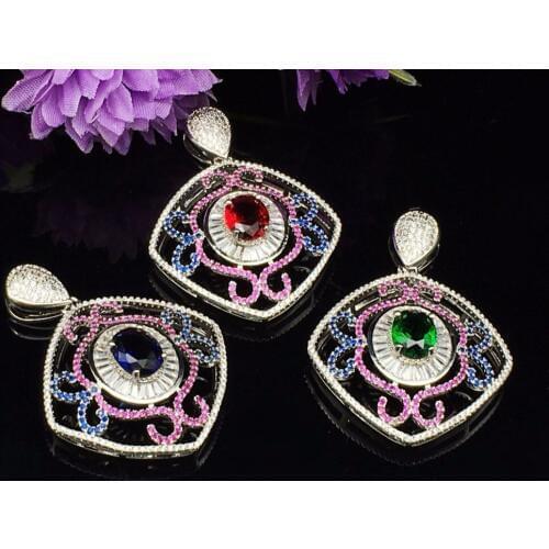 Luxury Colors Copper Crystal Hollow-Pattern Pendant Finding 50*36MM Handmade Fashion Jewelry Charms For Necklace Making