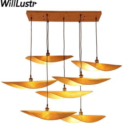 Modern Bamboo Pendant Light Handmade Wood Seagull Suspension Lamp Hotel Bistro Restaurant Cafe Bar Zen Creative Hanging Lighting