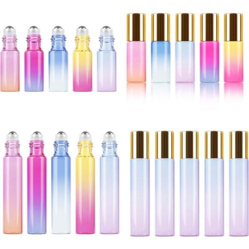 Aihogard 5ML/10ML Gradient Color Stainless Steel Roller Ball Glass Bottle Portable Travel Container Refillable Empty Bottle