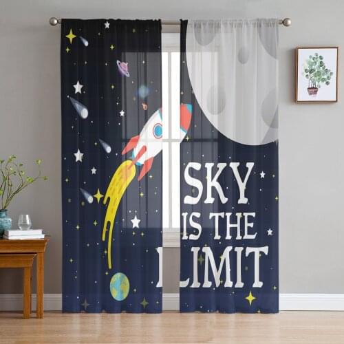 Space Universe Planet Rocket Starry Sky Tulle Window Treatment Sheer Curtains for Living Room the Bedroom Curtains Decoration