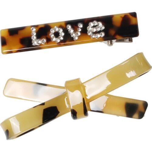 2pcs/set Cutie Resin Bow Hair Clip English love Word Crystal Hair Rhinestone Hairgrip Acrylic Hairpins Girl Gift Hair Ornament