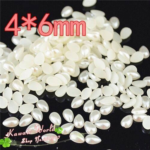 4x6mm ivory tear drop pearl small resin flat back pearl for ornament 1000pcs free shipping