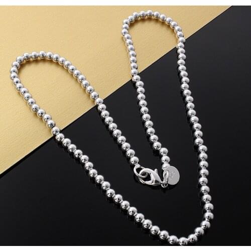 Charms 925 Sterling Silver Classic fine 4MM Beads chain Necklaces for woman fashion party wedding Jewelry Christmas Gifts