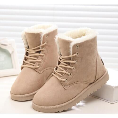 2020 Women Winter Snow Boots Warm Flat Plus Size Platform Lace Up Ladies Womens Shoes New Flock Fur Suede Ankle Boots Female