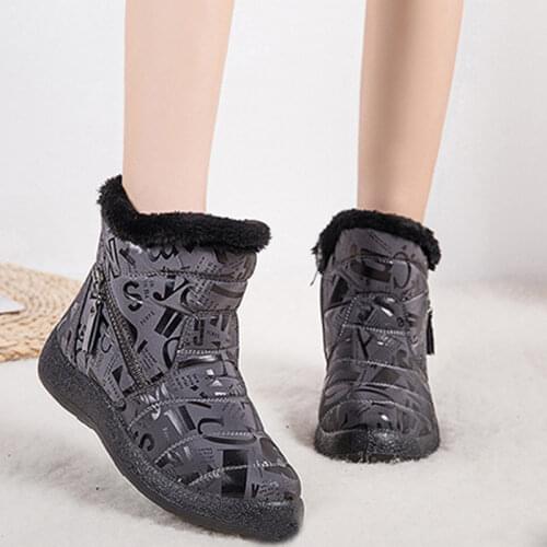 Rimocy Fashion Letter Plush Warm Snow Boots Women Down Waterproof Winter Shoes for Woman Non Slip Flat Heel Platform Ankle Boots