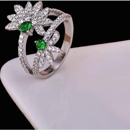 Top New Cute Sterling Silver Flower Ring Fashion Double Layers Zirconia Leaf Ring Female Finger Knuckle Jewelry