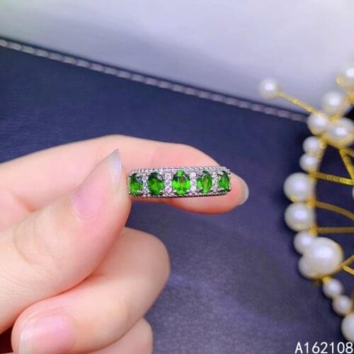 Fine Jewelry 925 Sterling Silver Inset With Natural Gemstone Womens Classic Vintage Diopside Adjustable Row Ring Support Detect