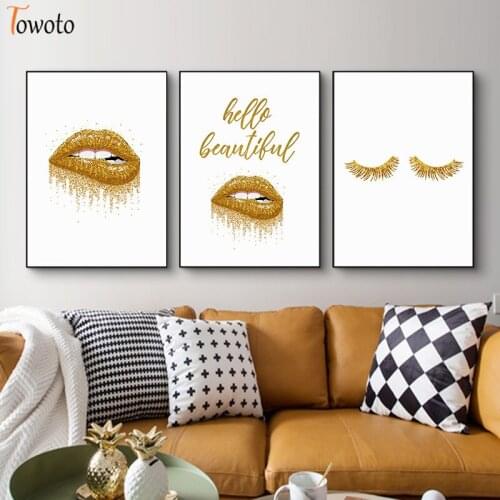 Gold Lips Eyelash Prints Nursery Quote Poster Modern Wall Art Minimalist Canvas Painting Girls Bedroom Decorative Wall Pictures