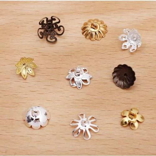 9mm Vintage Bell Bead End Charm Caps with Loop & 7 Filigree Flower Prong Legs Crafts Connectors Wraps Settings DIY Findings