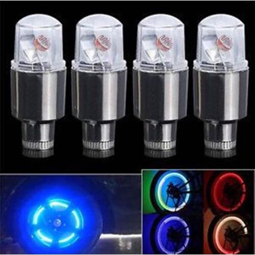 4 Pcs Autos Tyre Tire Light Aluminum Air Valve Stem Cap Wheel Decoration Lamp Colorful LED Flashing Light Bicycle Accessories