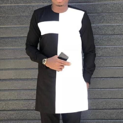 African fashion shirts men Ankara outfits long sleeve dashiki shirts white/black patchwork o-neck top custom africa clothing