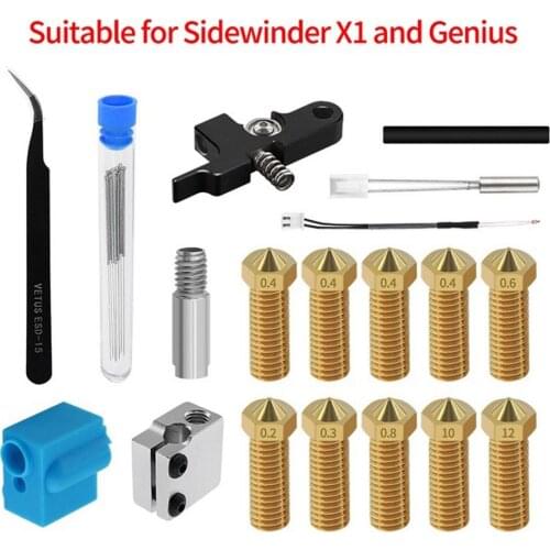 3D Printer Accessories For Sidewinder X1 Nozzle Silicone Sleeve Throat Handle Thermistor Heating Pipe Heat Block Kit High Qualit