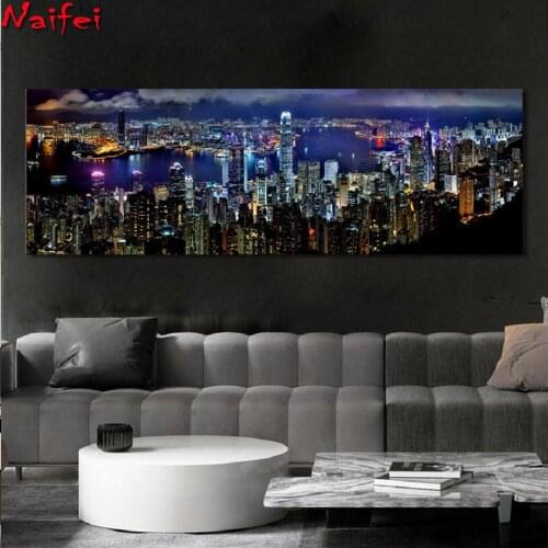 Hong Kong City Night Scene Diamond Embroidery Full Square Round Diamond Painting large size Cross Stitch Mosaic 5d Painting