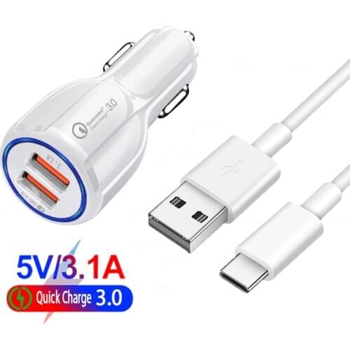 USB C Car Charger For Xiaomi Mi Poco M3 X3 NFC A2 A3 8 9 Lite Redmi Note 8T 9T 9 8 Pro 30W QC 3.0 Fast Charger Type-c USB Cables